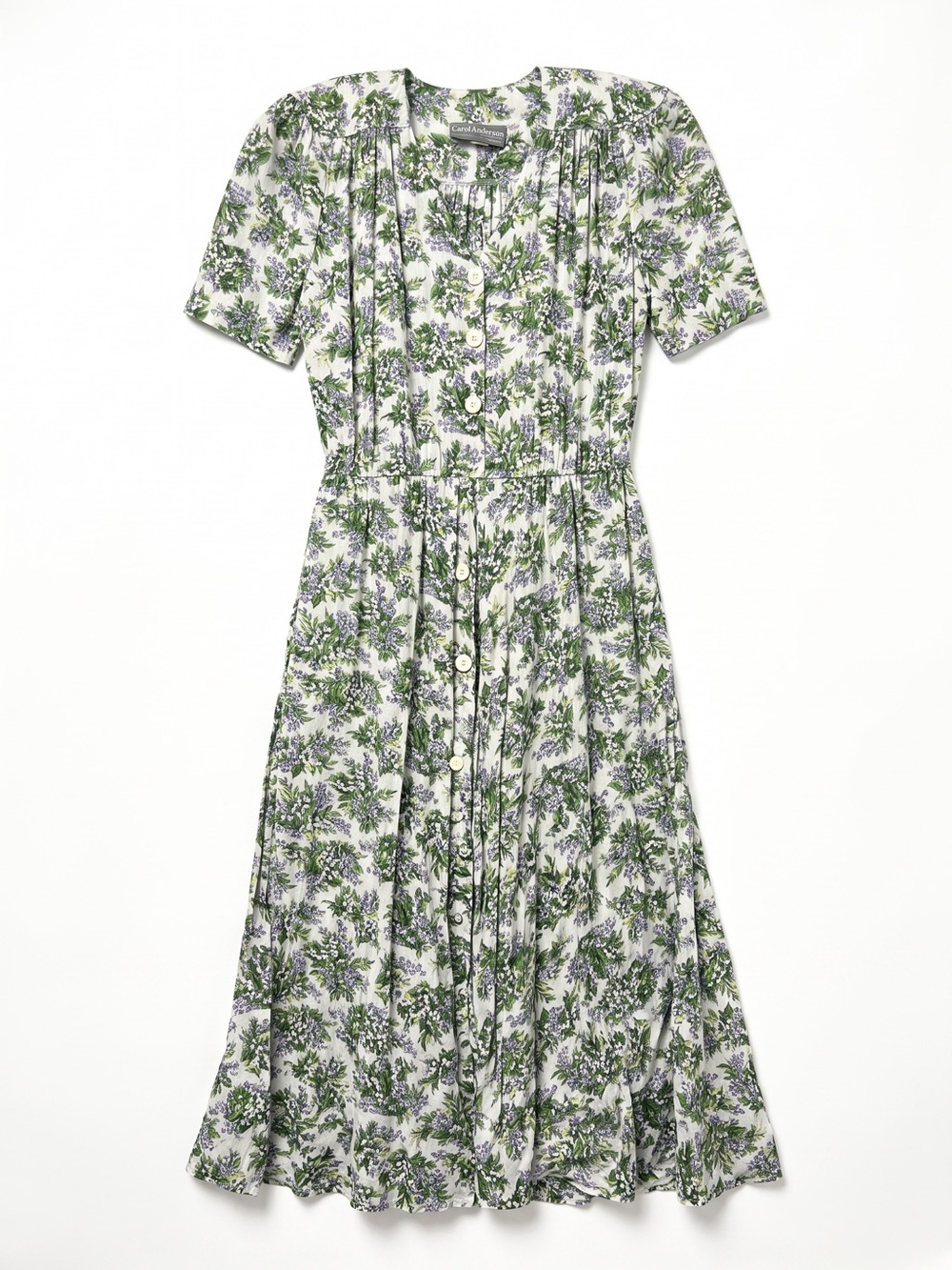 Vintage Y2K Carol Anderson Floral Tea Dress Rayon Cottagecore Midi Women’s M